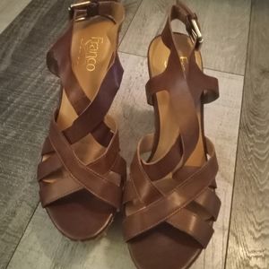 New strappy brown wedges